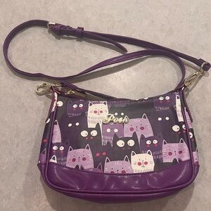 Purple Cat Print Women's Bag